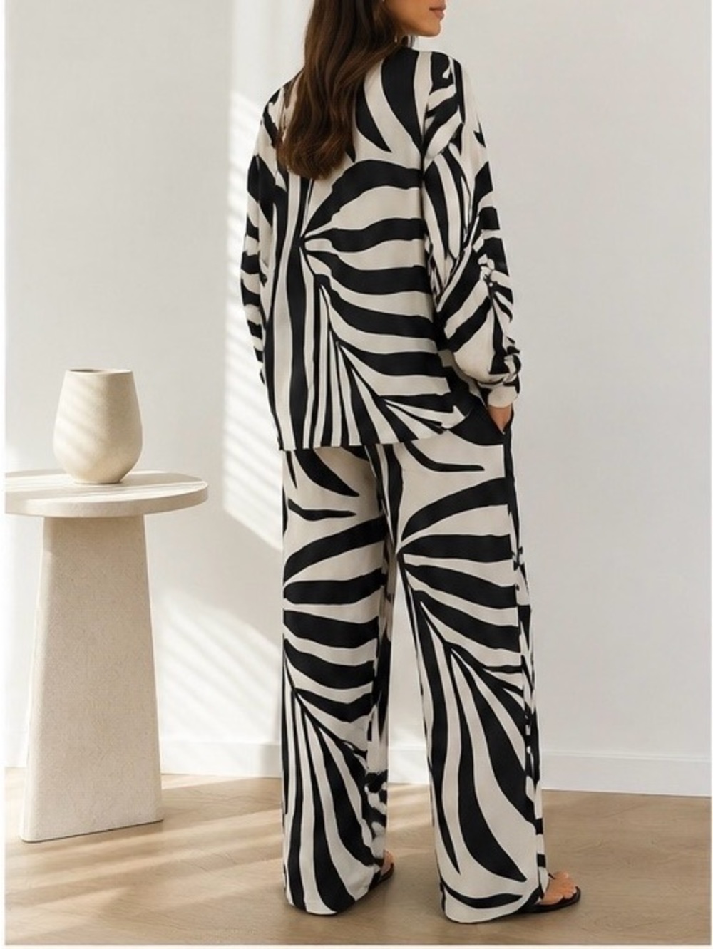 Jaspal Black & Cream Matching Set Shirt & Palazzo Pants Like New